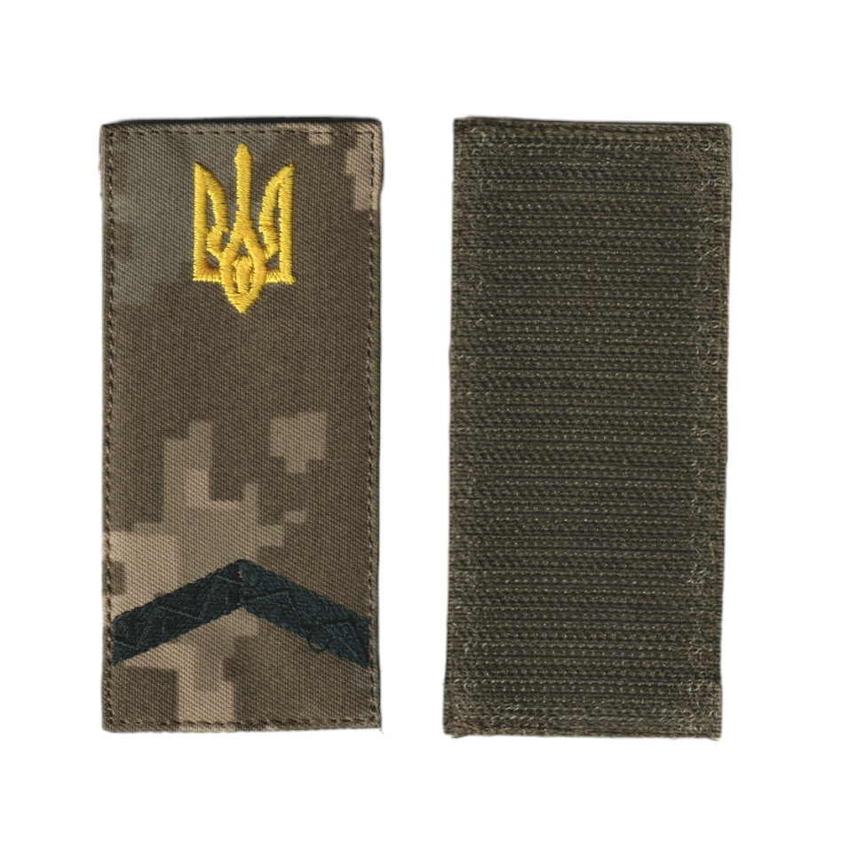 Погон старший солдат військовий / армійський шеврон ЗСУ, чорний колір на пікселі. 10 см * 5 см, фото 1