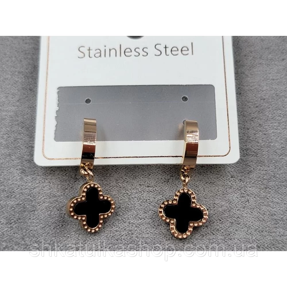 Сережки Ван Кліф біжутерія Stainless Steel 11мм+висота 24мм, нержавіюча сталь, рожеве золото, фото 1