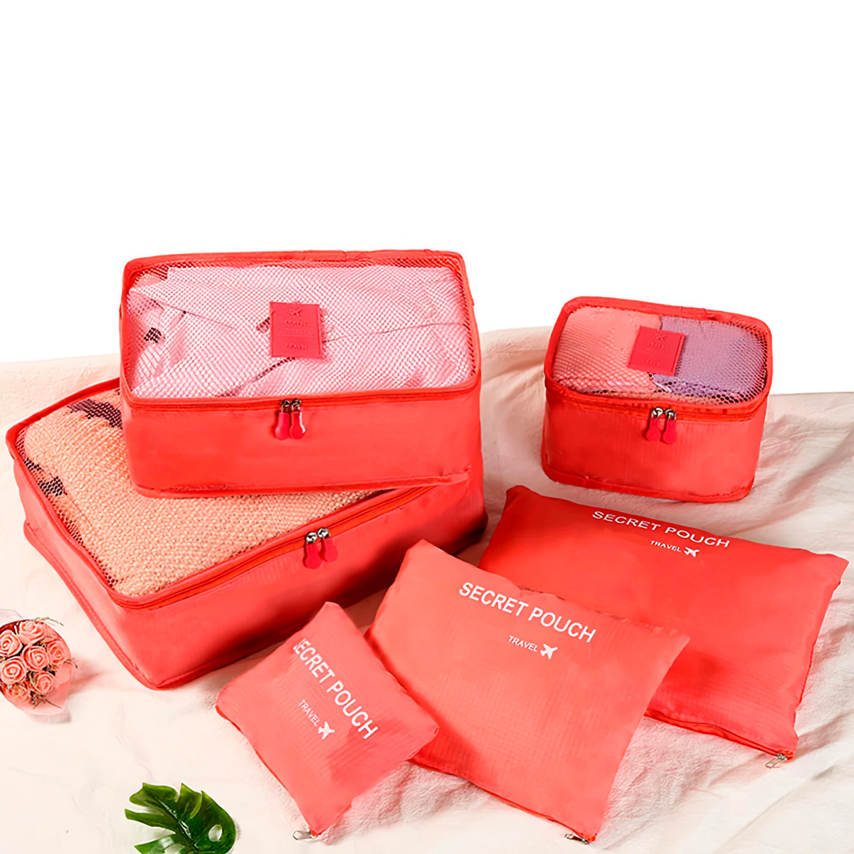 Набір органайзерів для подорожей Secret Pouch 6 шт. Кораловий, органайзер для зберігання речей, фото 1