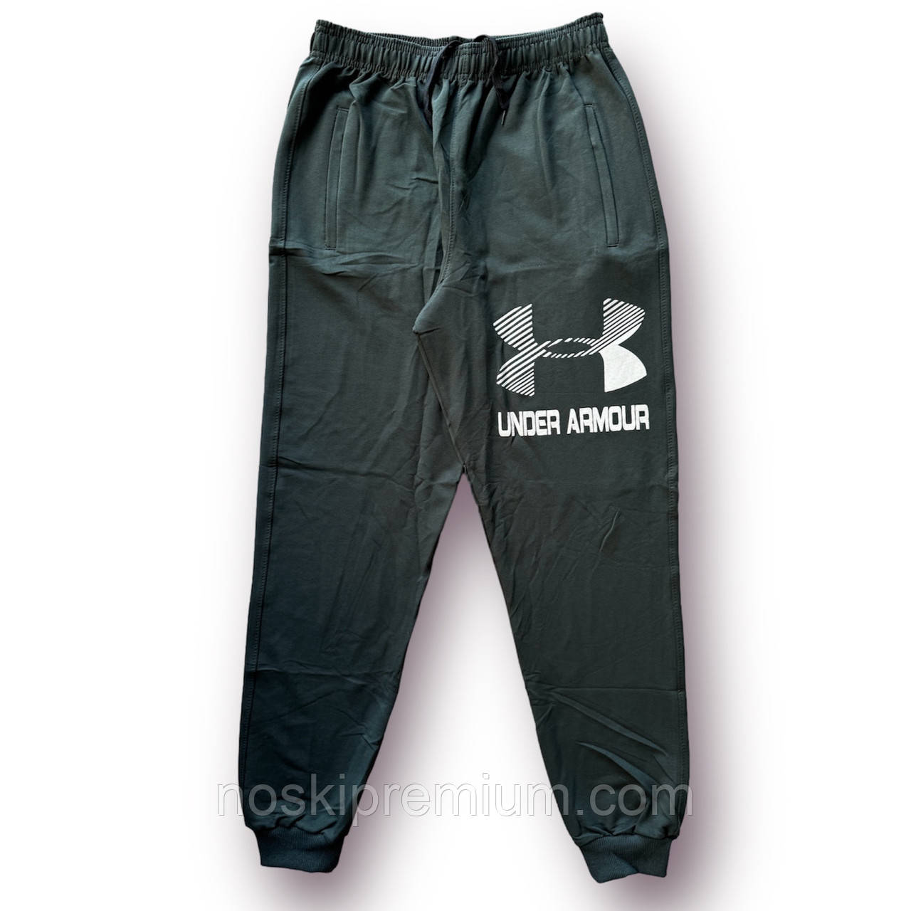 Штани спортивні чоловічі з манжетом двонитка пеньє Under Armour, розміри 46-54, хакі, 4082, фото 1