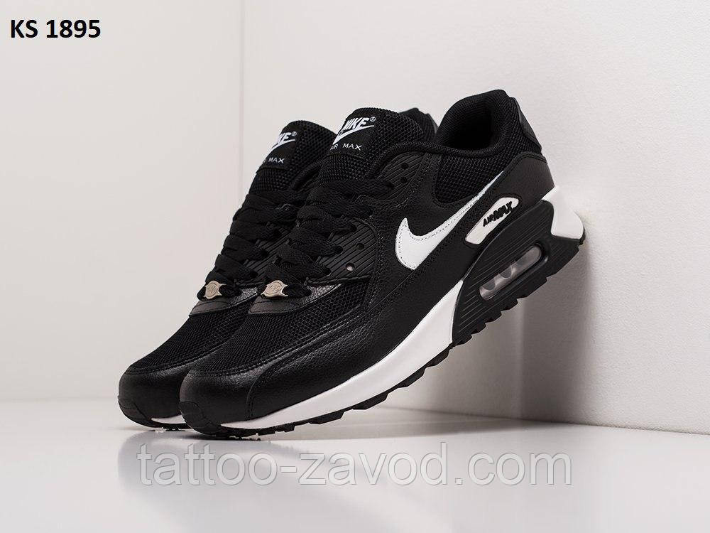 Кросівки чоловічі чорні з білою підошвою 41 Nike Air Max 90 Black White, фото 1