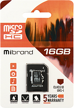Карта пам`яті micro-SDHC 16GB Mibrand (class10) + adapter