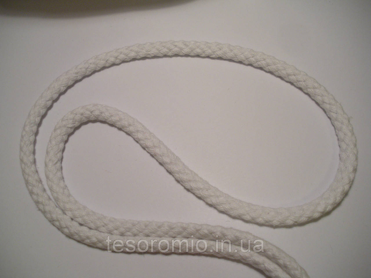 Шнур для одягу бавовняний, товстий, білий діаметр 8мм