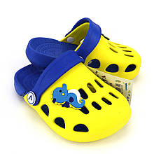2033 Дитячі двоколірні крокси пляжне літнє взуття тм Віталія, Жовто-блакитні розмір 25,5 - устілка 5,5см