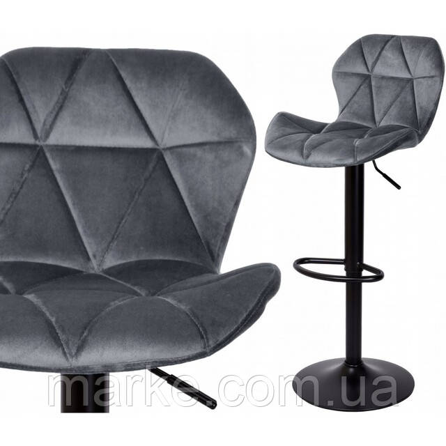 Барний стілець зі спинкою Bonro B-087 велюр сіре з чорною основою (mrk)
