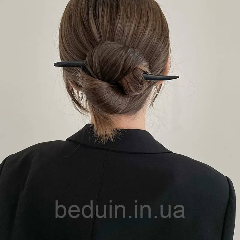 Японська дерев'яна паличка в пучок "Азумі" шпилька для волосся, шпилька — чорна Aushal Jewellery