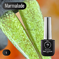 Гель лак кислотний, лимонний з білим гліттером, лусочками, мармелад Marmalade Saga 9ml №01