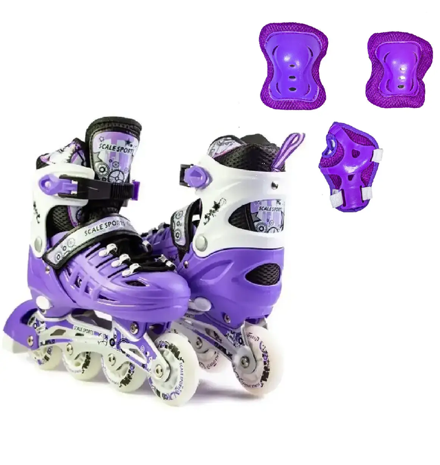 Детские ролики с защитной экипировкой Scale Sports Фиолетовые, размеры 34-38 / 38-41