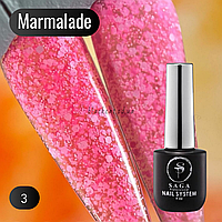 Гель лак кислотний, рожевий з білим гліттером, лусочками, мармелад Marmalade Saga 9ml №03