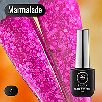 Гель лак кислотний, рожевий, малиновий з білим гліттером, лусочками, мармелад Marmalade Saga 9ml №04