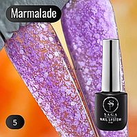 Гель лак кислотний, бузковий з білим гліттером, лусочками, мармелад Marmalade Saga 9ml №05