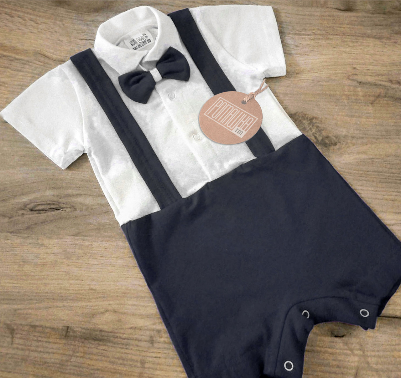 98 2-3 роки святковий красивий пісочник ромпер боді з метеликом Джентельмен для хлопчика малючків 6090 ГЛБ Чорний, фото 1