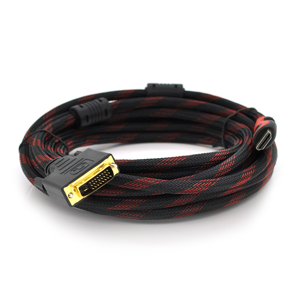 Кабель HDMI (папа)-DVI (папа) 5,0м, 2 феррита, оплетка, круглый Black ...