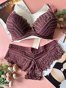 80С Мереживний комплект на чашку С нижньої жіночої білизни з пуш-апом коричневий