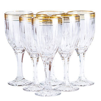 Набір келихів для шампанського 6 штук по 250 мл із золотою облямівкою HP547