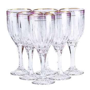 Келихи для вина із золотою облямівкою 6 шт по 250 мл Рожевий HP548