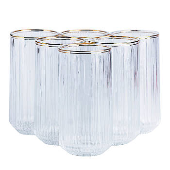 Набір склянок із 6 штук по 380 мл прозорий із золотим обідком HP552