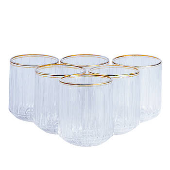 Набір склянок скляних 6 штук по 315 мл прозорий із золотим обідком HP553
