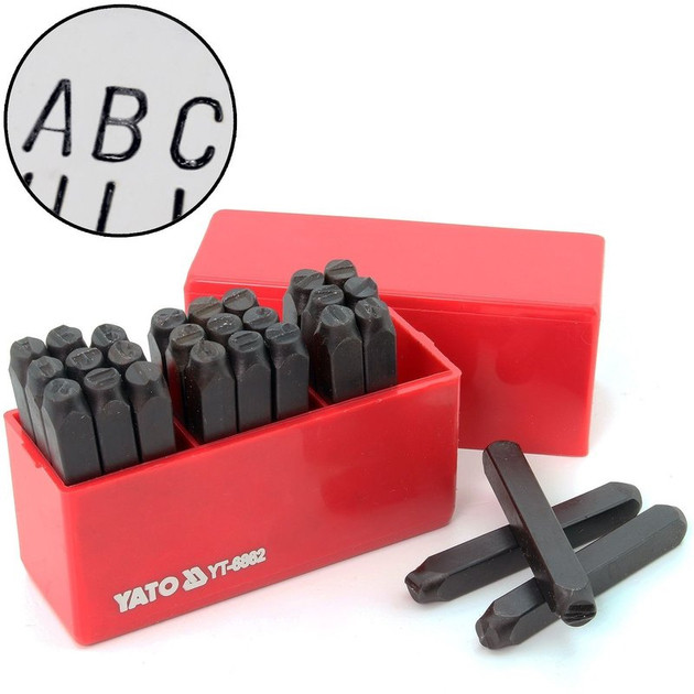 Клейма (штампи) буквені латинські, шрифт 6 мм 27шт. Yato YT-6862, фото 1