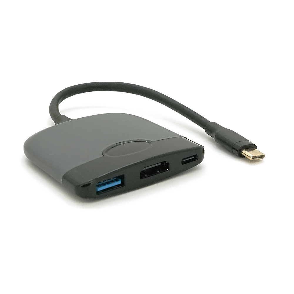 Хаб Type-C (тато) пластиковий, HDMI (мама) + USB3.0 (мама) + PD (мама), 23 cm, Black