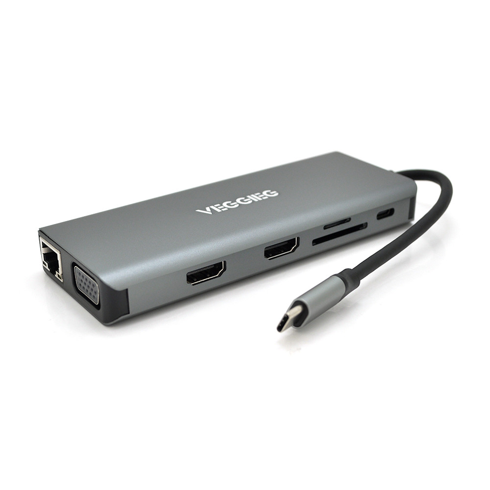 Хаб-конвертор VEGGIEG TC12 Type-C (тато) на Type-C (мама) + USB3.0*4 (мама) + HDMI*2(мама) + VGA(мама) + SD/TF +