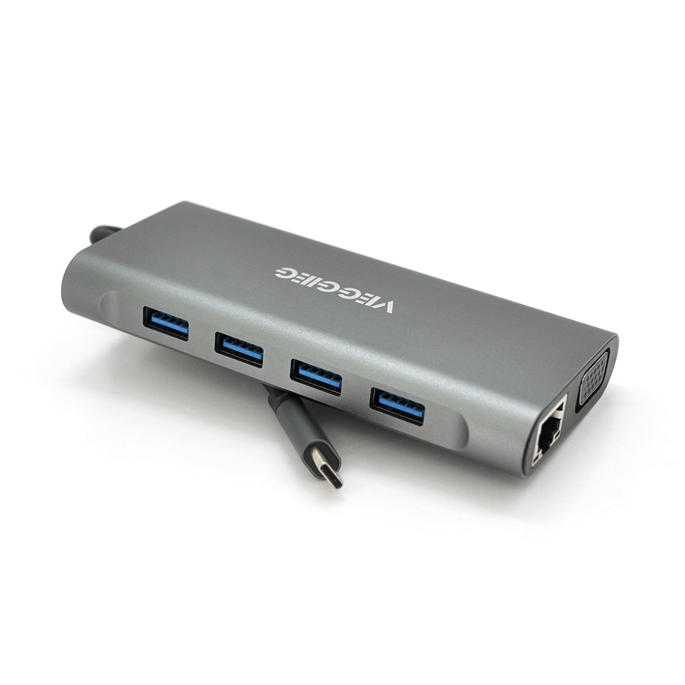 Хаб-конвертор VEGGIEG TC11-S Type-C (папа) на Type-C(мама) + USB3.0*3(мама) + HDMI(мама) + jack3.5(мама) +