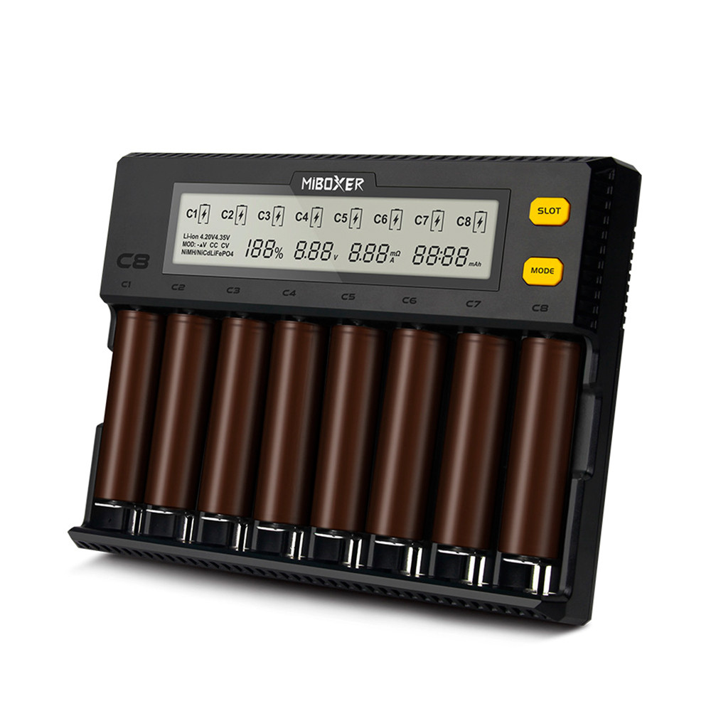 Зарядний пристрій універсальний MIBOXER-C8, 8 каналів, LED-інд., підтримує Li-ion, Ni-MH і Ni-Cd AA (R6),