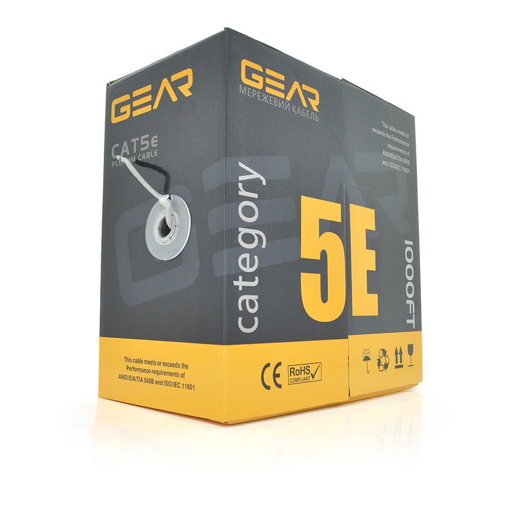 Кабель вита пара GEAR UTP 4x2x0,51 Cat5E, CCA Premium, для внутрішніх робіт, сірий, 305m