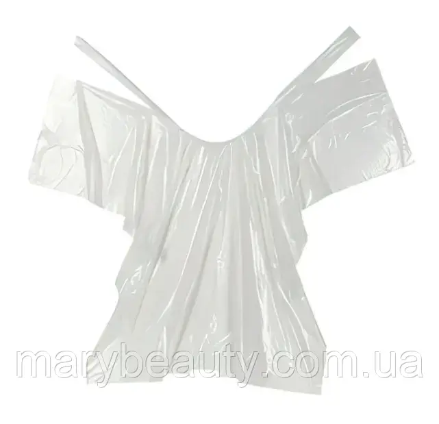 Пеньюар одноразовий поліетиленовий білого кольору 0,9 х1,4м (50шт), фото 1