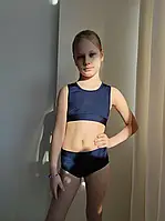 Комплект для спорту дитячий топ та труси для дівчаток з біфлексу темно-синього кольору Глорія р. 26-44