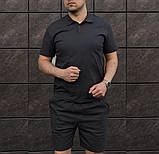 Костюм лляна футболка та шорти комплект чоловічий стильний легкий повсякденний, чорний практичний люкс якість, фото 4
