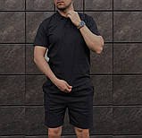 Костюм лляна футболка та шорти комплект чоловічий стильний легкий повсякденний, чорний практичний люкс якість, фото 2