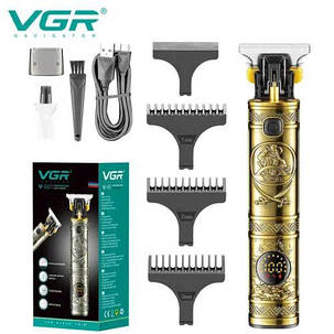 Машинка триммер для стрижки волосся та бороди VGR V-097 gold Professional 4 насадки, фото 1