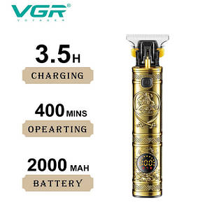 Машинка триммер для стрижки волосся та бороди VGR V-097 gold Professional 4 насадки, фото 4