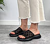 Шльопки шкіряні на платформі сітка жіночі чорні, фото 4