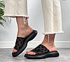 Шльопки шкіряні на платформі сітка жіночі чорні, фото 5