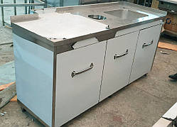 Тумба з штампованою мийкою, вирізом під колону, отвором під сміття з неіржавкої сталі для зони барбекю