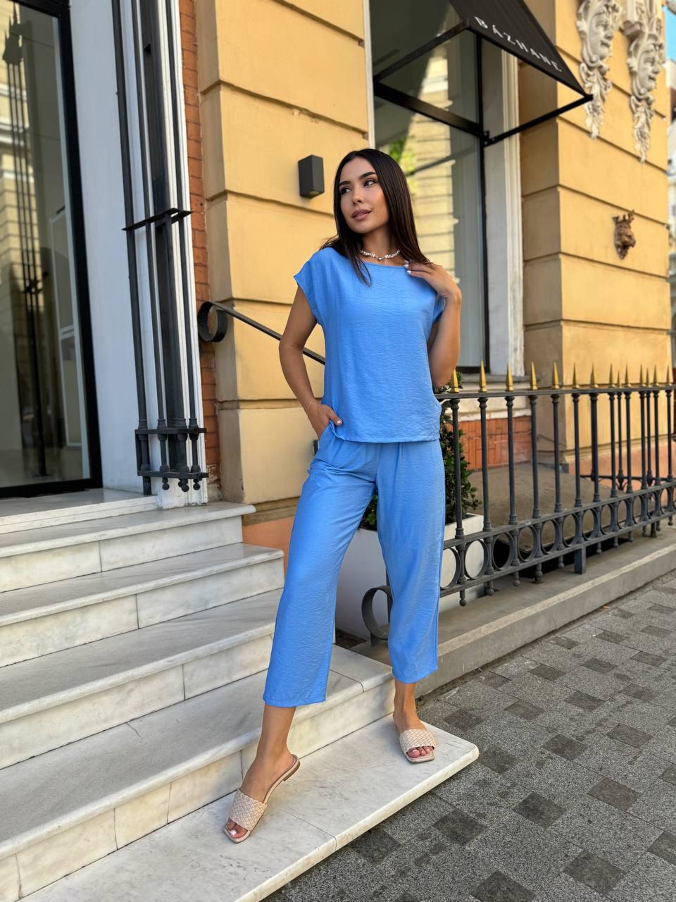 Костюм жіночий літній укорочені штани та футболка льон, фото 1