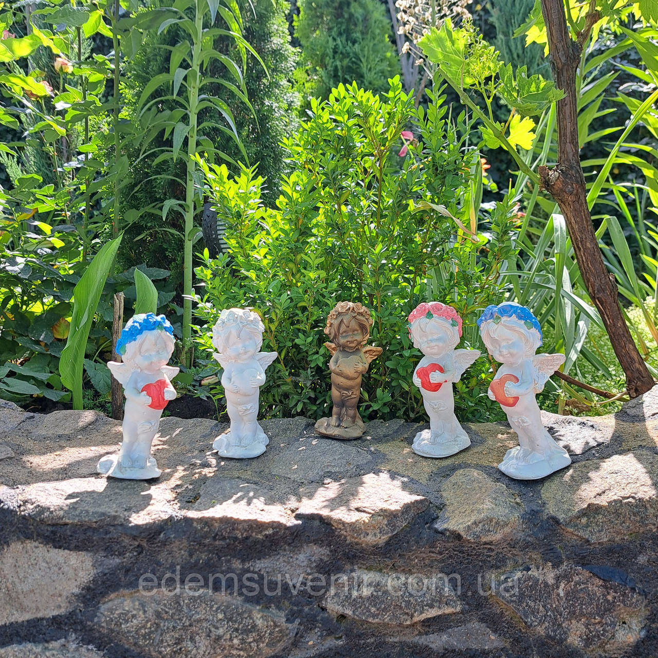 Статуетка Янголяток з серцем, синій, білий, синій перламутр, рожевий та бронзовий, фото 1