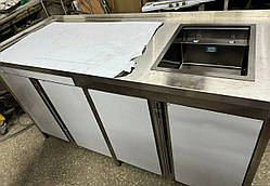 Тумба 1700х600х850 з неіржавкої сталі з накладною мийкою та двостулковими дверима