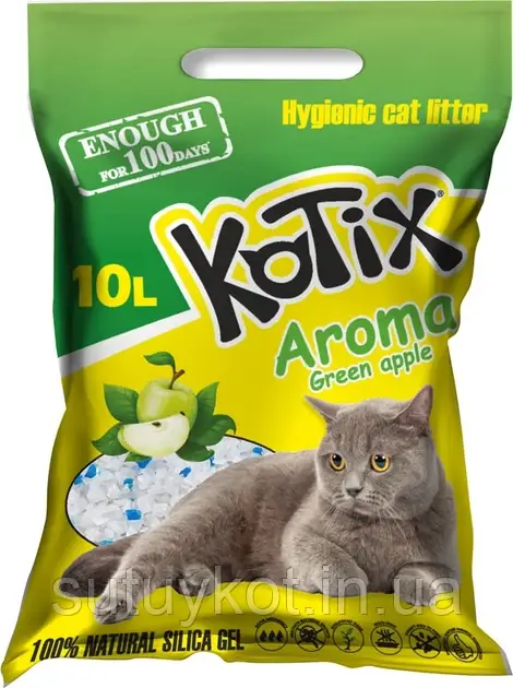 Kotix Котикс силикагелевий наповнювач з яблоком, 10 л