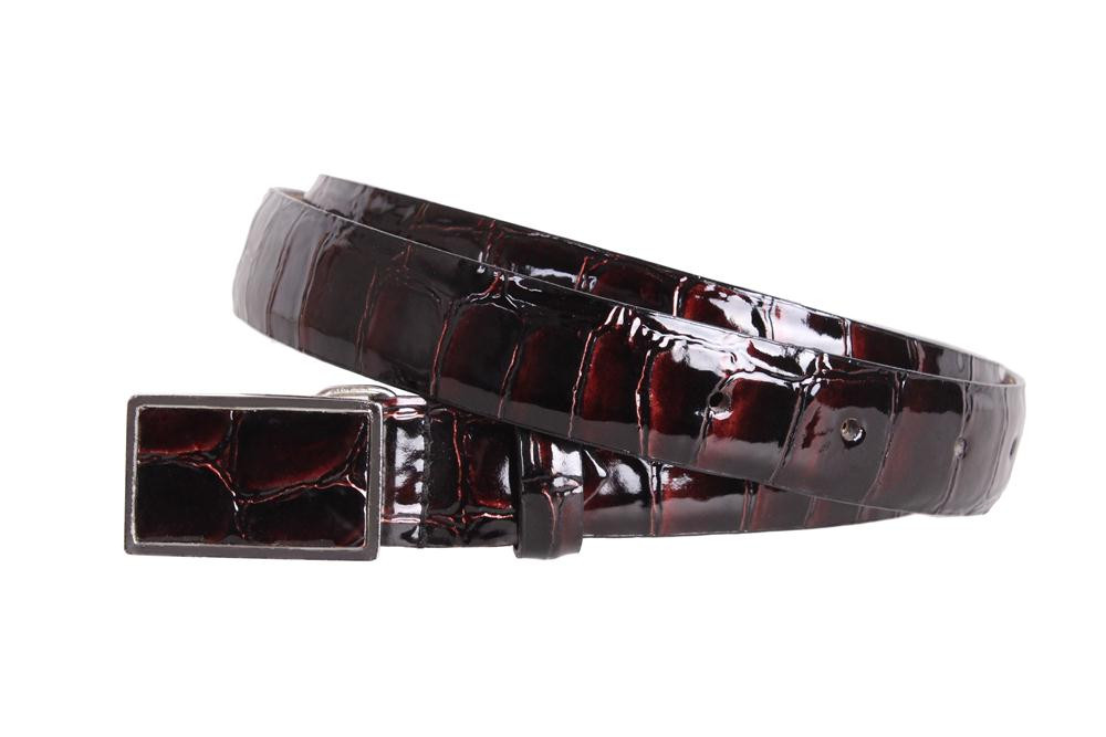 Жіночий вузький ремінь з натуральної шкіри 49214 вишневий, фото 1