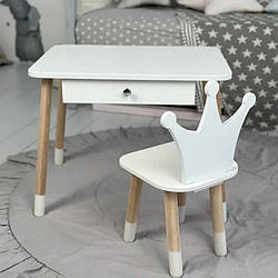 Дитячий столик і стільчик корона білий. Столик із шухлядою для олівців і розмальовок 66928