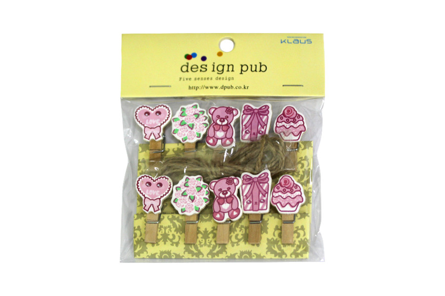 Прищіпки 10 шт з мотузкою 3см Рожевий декор ООПТ