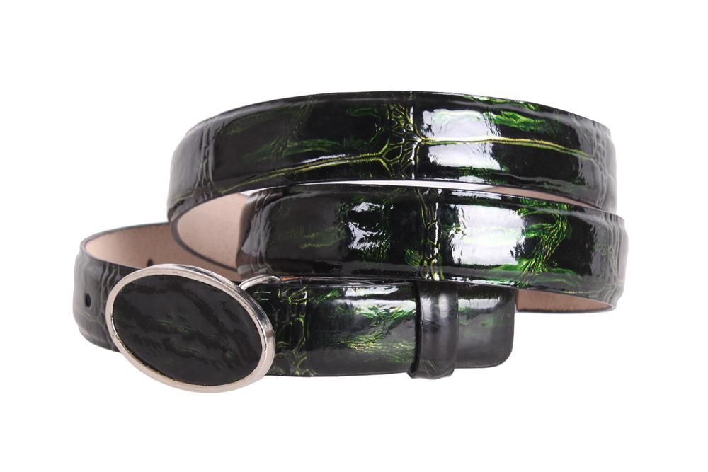 Жіночий вузький ремінь з натуральної шкіри 49218 зелений, фото 1