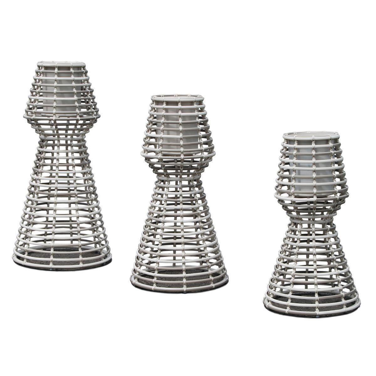 Комплект із трьох плетених кашпо для вулиці з техноротанга Magma Off White Skyline Design, фото 1