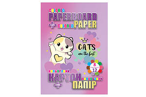 Набір картон+папір кольоровий: картон 8арк., папір двост. 12арк 70г/м2 Kidis Cats are the best