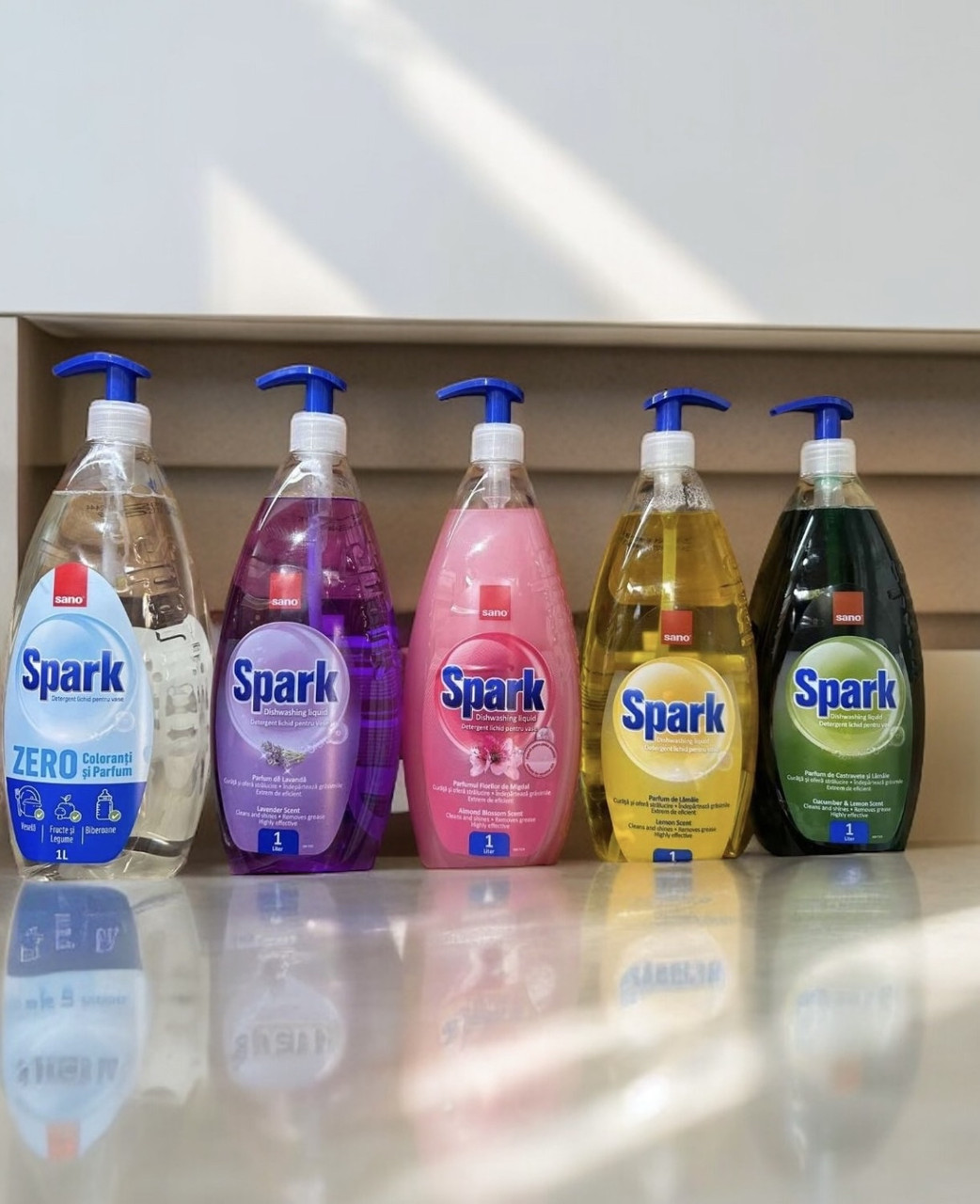 Засіб для миття посуду Sano Spark, 1л (Мигдаль, Огірок та Лайм, Лимон)
