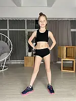 Дитячий комплект для спорту топ навхрест та труси для дівчинки з біфлексу чорного кольору Глорія р.26-44