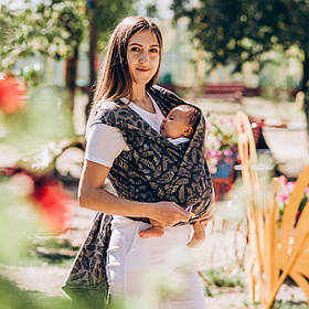 Слінг - шарф для дітей від народження жакардовий Розмір 3 (3,2 метри) сірий Feathers